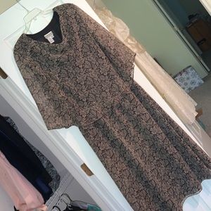 Coldwater Creek brown and black flowy dress with ruched detail on shoulders